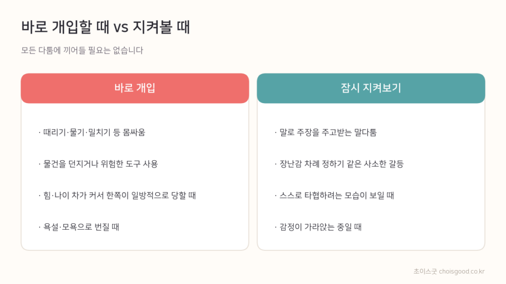 형제 싸움에 바로 개입할 때와 잠시 지켜볼 때 비교
